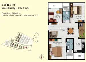 3 BHK, West Facing