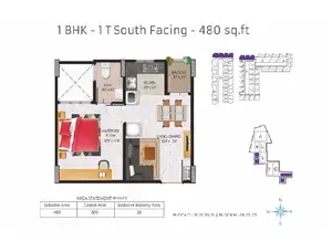 1 BHK, South Facing