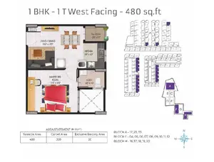 1 BHK, West Facing