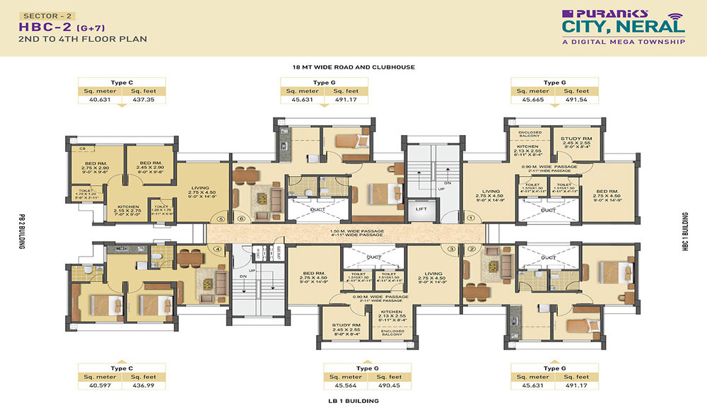 Sector-2, HBC (G+7), 2nd to 4th Floor Plan