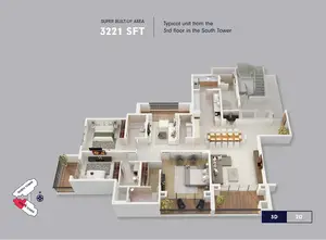 3 BHK, 3rd Floor, South Tower