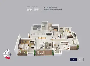 3 BHK, 3rd Floor, South Tower