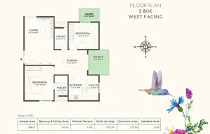 2 BHK, West Facing