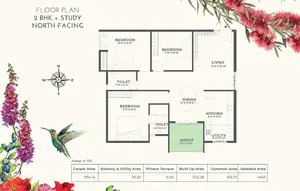 2 BHK + Study North Facing