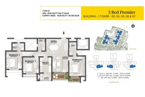 Type E1, 3 Bed Premier, Tower-02,03,05,06 & 07