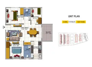 2.5 BHK, West Facing