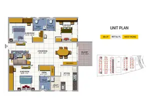 3 BHK+3T, West Facing