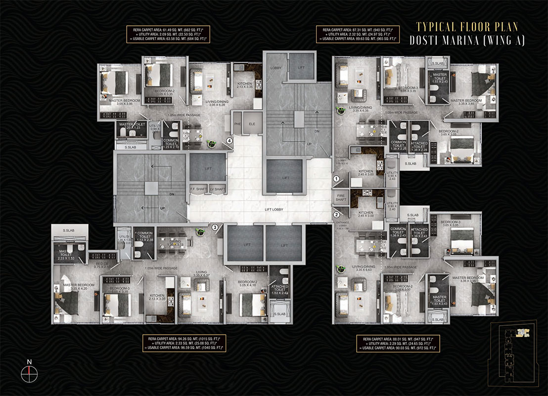 Typical Floor Plan, Dosti Marina, Wing A