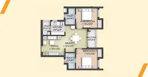 2 BHK + Study Typical Unit Plan