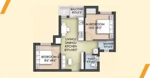 2 BHK Compact Typical Unit Plan
