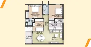2 BHK+Study Typical Unit Plan