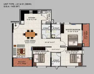 3 BHK, A1 & D1