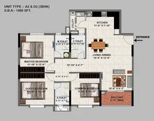 3 BHK, A2 & D2