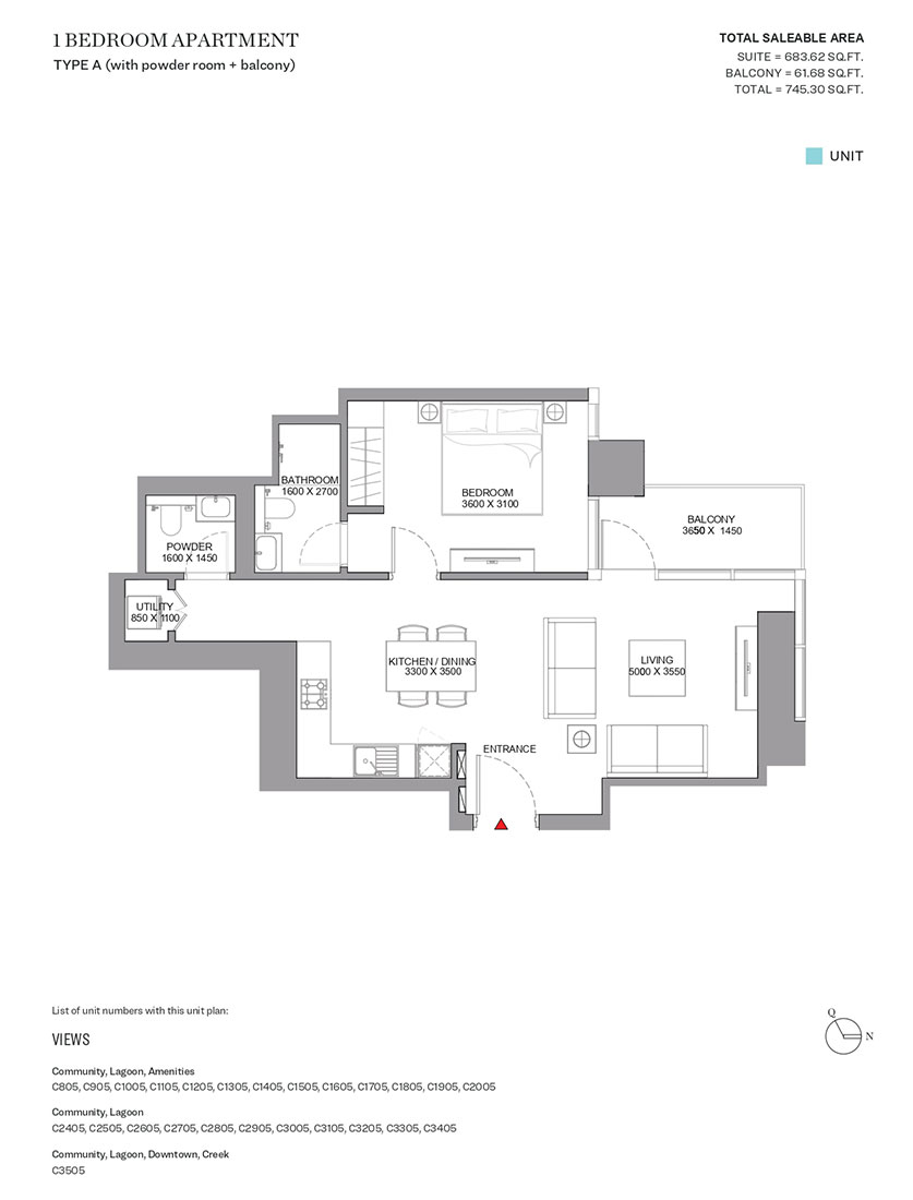 Type A, with Powder Room & Balcony
