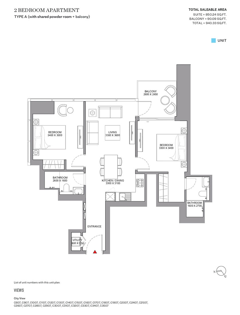Type A, with Shared Powder Room & Balcony