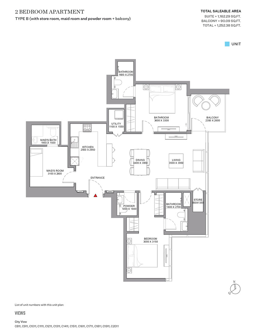 Type B, with Store Room, Maid Room, Powder Room & Balcony