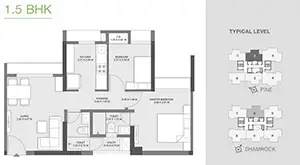 1.5 BHK, Typical Level, Pine, Shamrock