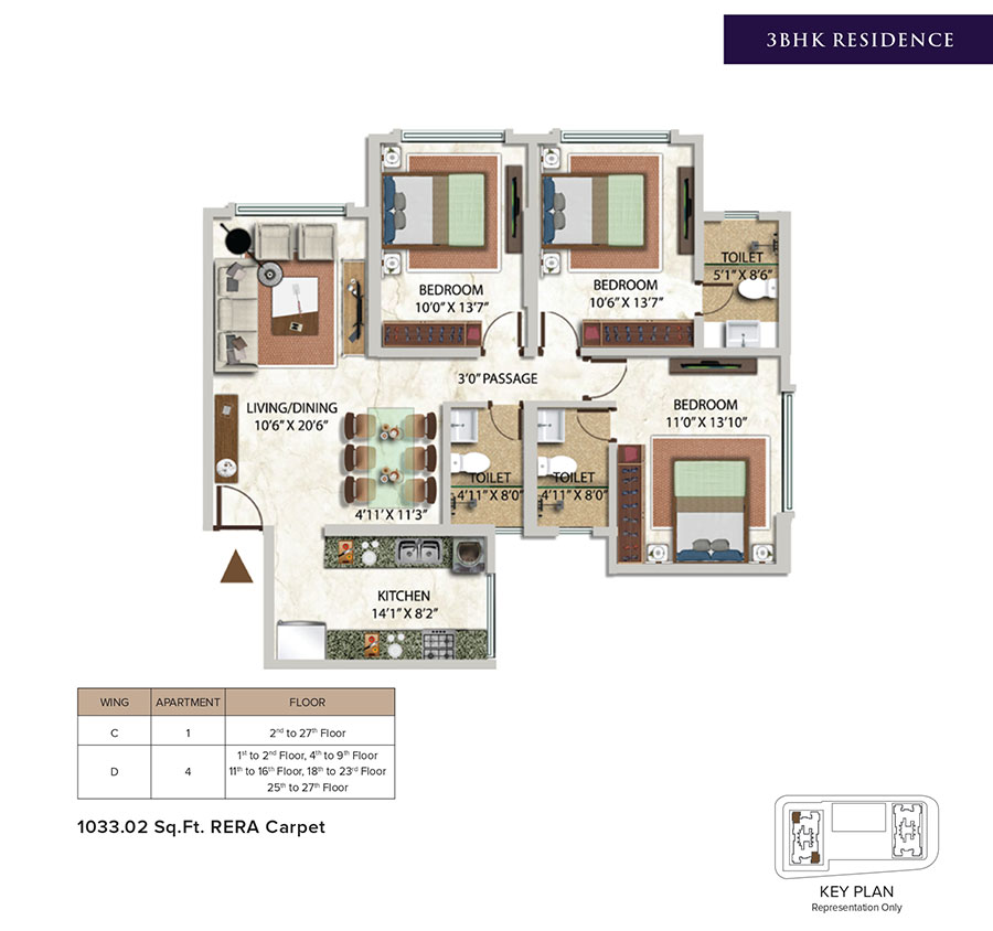 3 BHK Residence, Wing C & D