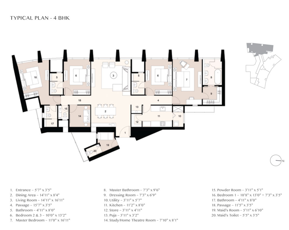 Typical Floor Plan, 4 BHK