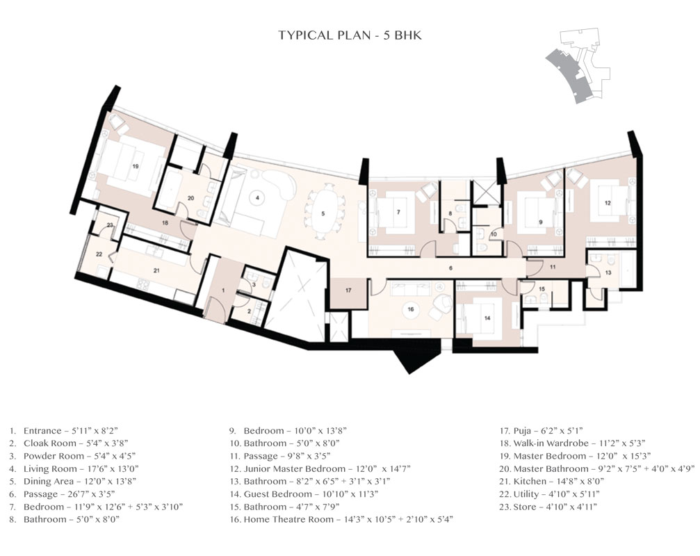 Typical Floor Plan, 5 BHK
