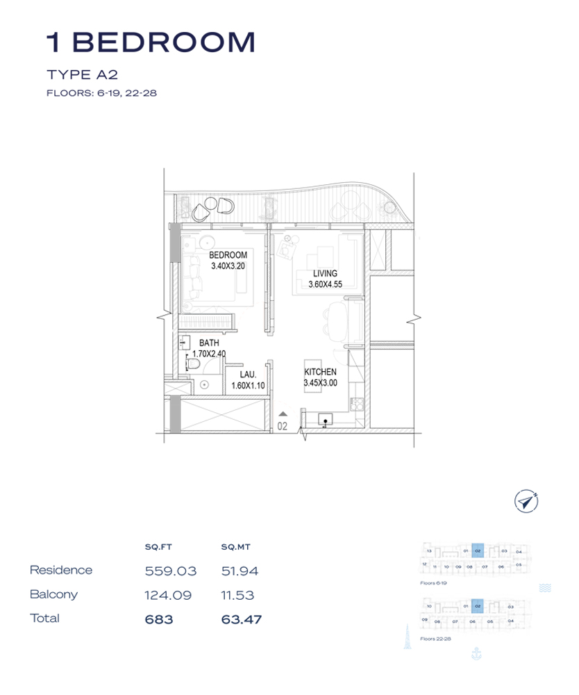 Type A2, Floor - 6-19, 22 - 28