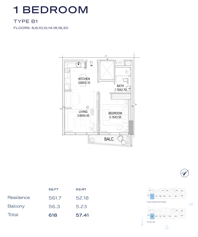 Type B1, Floor - 6-8-10-12-14-16-18-20