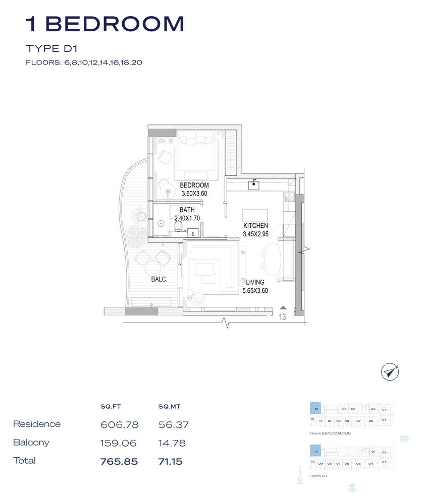 Type D1, Floor - 6-8-10-12-14-16-18-20