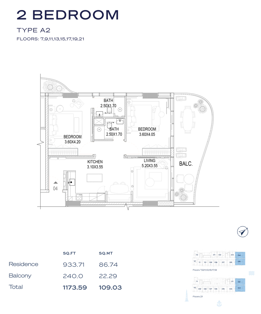 Type A2, Floor - 7-9-11-13-15-17-19-21