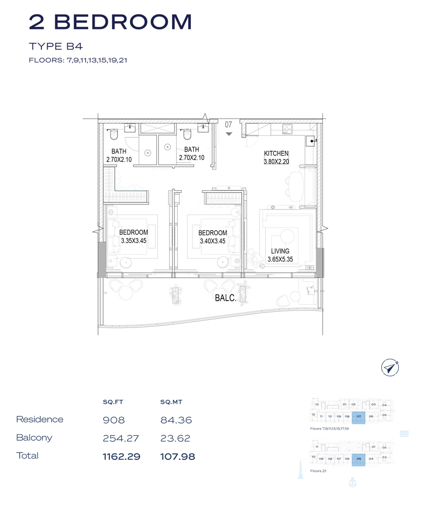 Type B4, Floor - 7-9-11-13-15-19-21