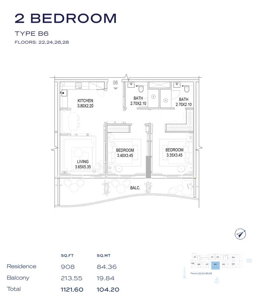 Type B6, Floor - 22-24-26-28