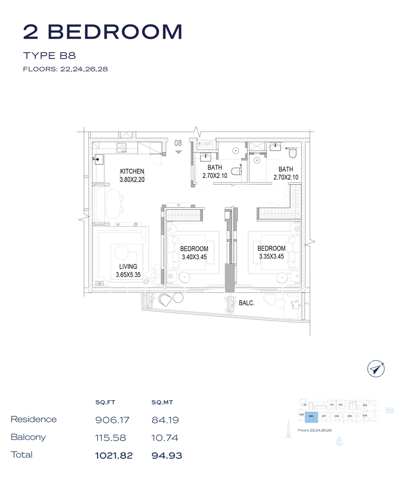 Type B9, Floor - 22-24-26-28
