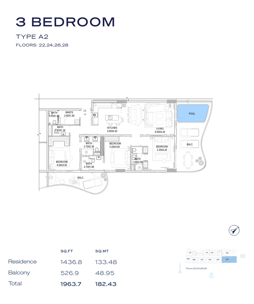 Type A2, Floor - 22-24-26-28