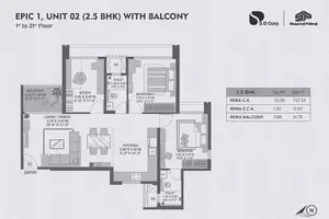 Epic 1, Unit 02, 2.5 BHK With Balcony