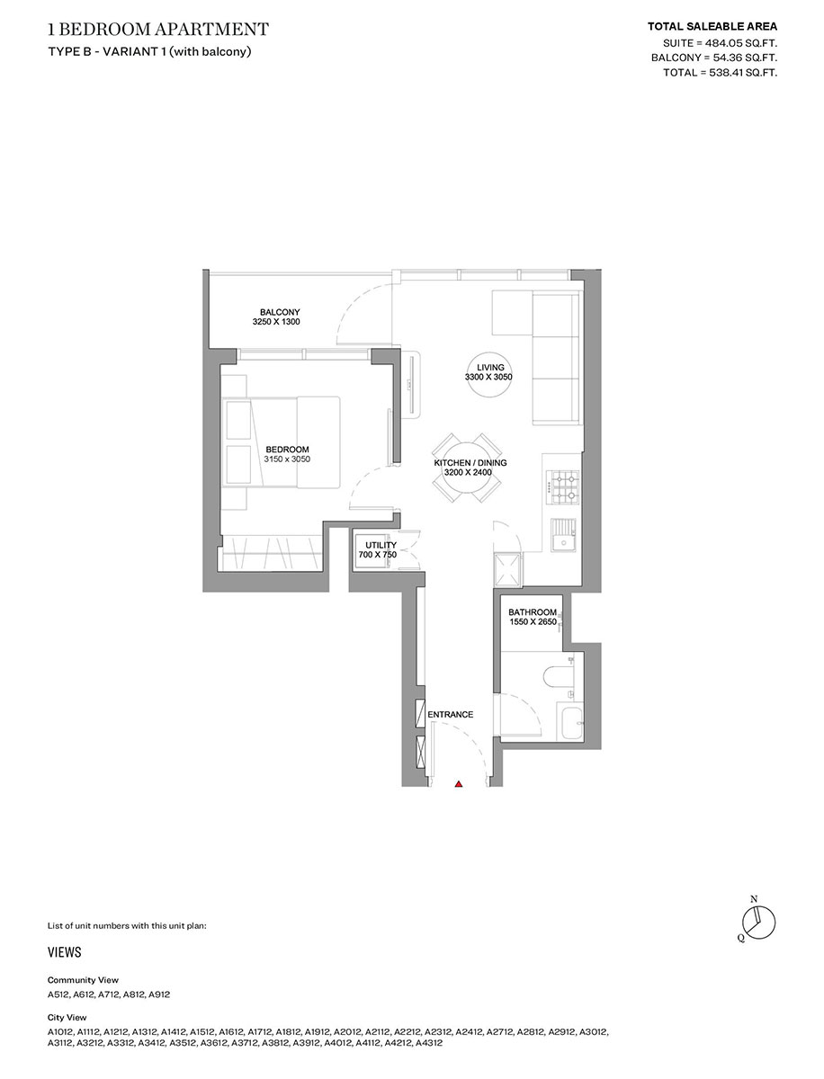 Type B - Variant 1 (with balcony)