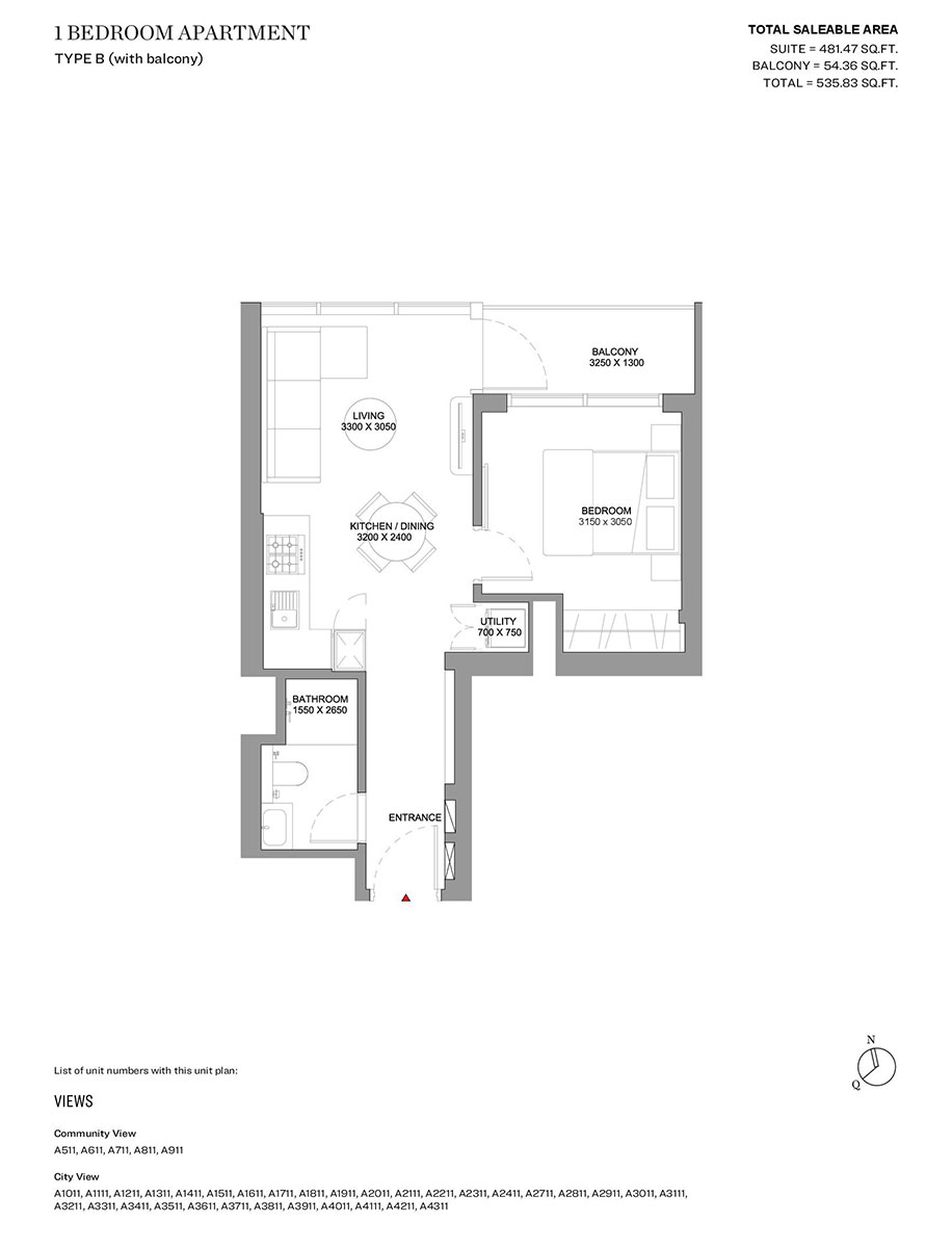 Type B (with balcony)