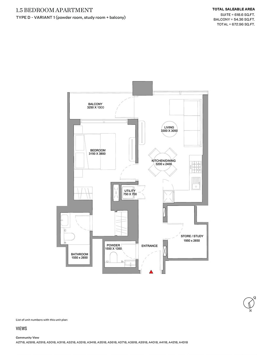 Type D - Variant 1 (with powder room & balcony)