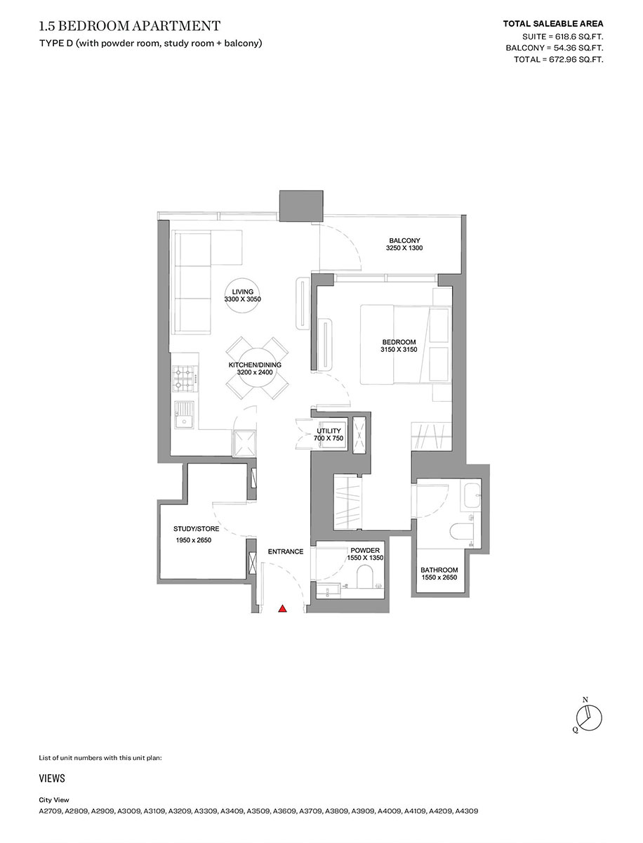 Type D (with powder room & balcony)