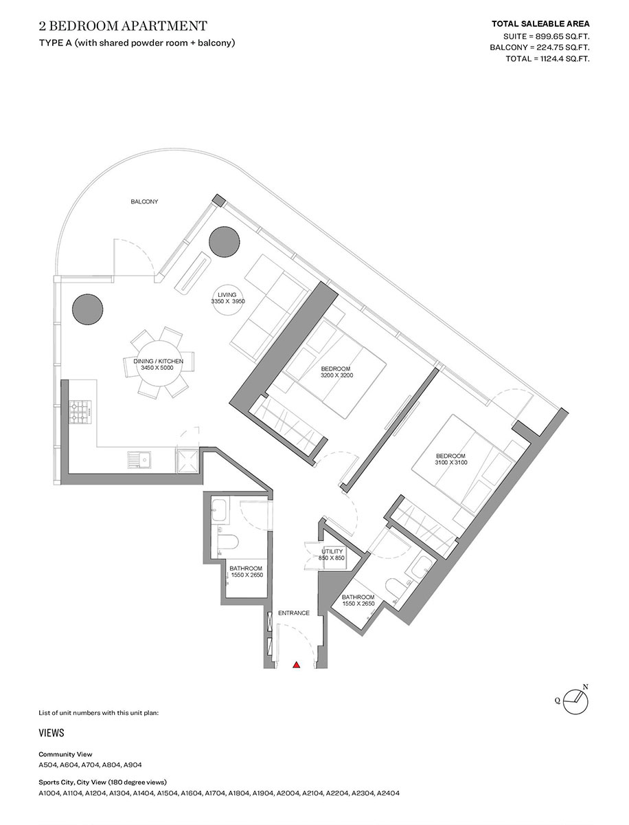 Type A (with shared powder room + balcony)