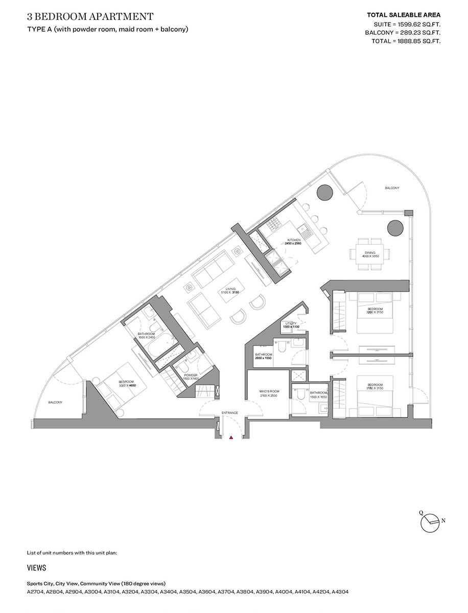 Type A (with powder room & balcony)