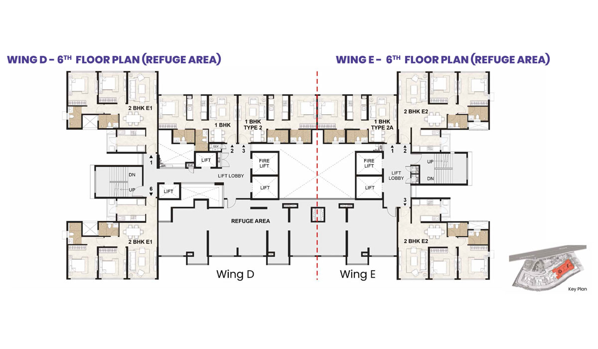 Wing D & E - 6th Floor Plan - Refuge Area