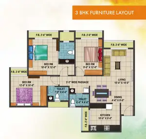 3 BHK Furniture Layout