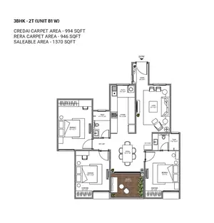 3BHK-2T-Unit B1 W