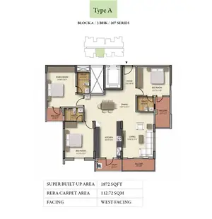 Type A, Block A, 3 BHK, 207 Series