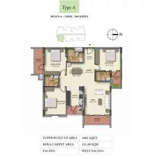 Type A, Block A, 3 BHK, 208 Series