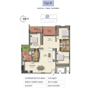 Type B, Block A, 3 BHK, 202 Series