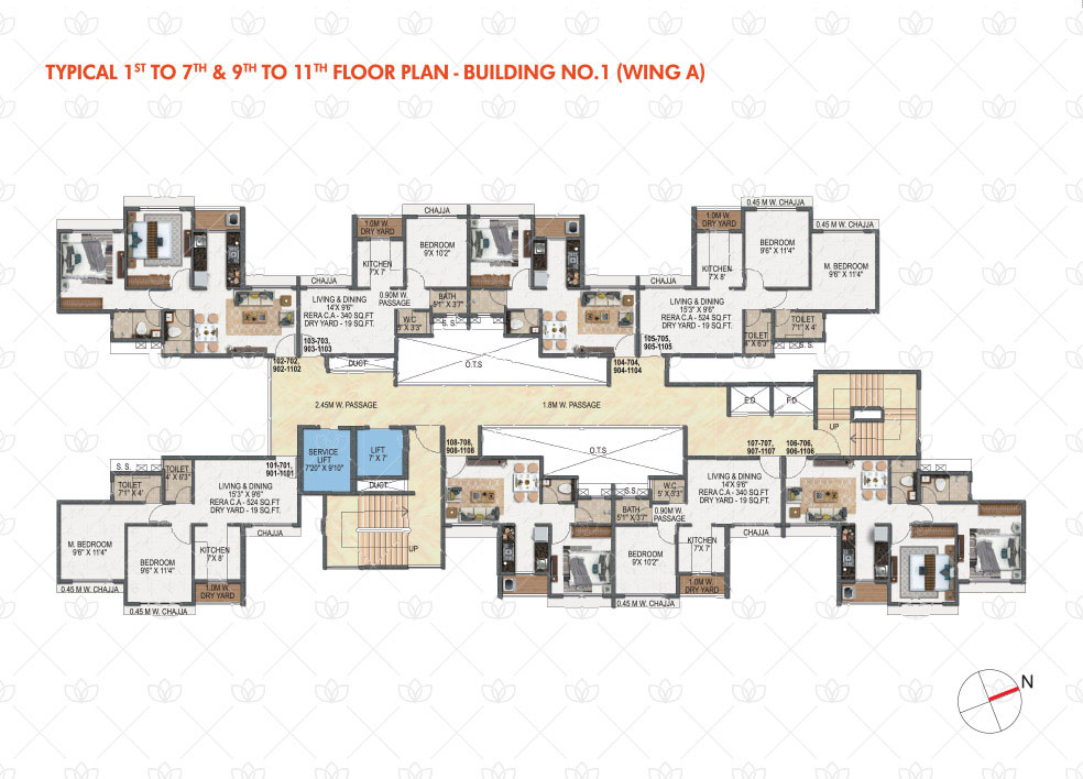 Wing A, 1st to 7th & 9th to 11th Floor Plan