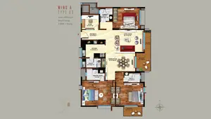Wing A, Type A3, West Facing, 3 BHK+Study