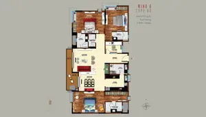 Wing A, Type A4, East Facing, 3 BHK+Study