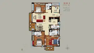 Wing B, Type B2, East Facing, 3 BHK+Study