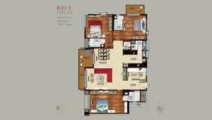 Wing B, Type B3, East Facing, 3 BHK+Study